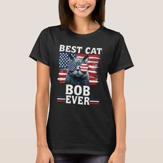 T-shirt Best Cat Bob Ever American Flag Patriotic 4th Of J (Devant)