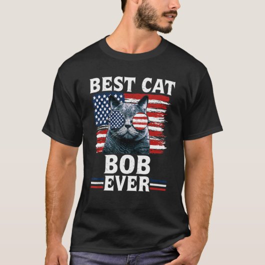 T-shirt Best Cat Bob Ever American Flag Patriotic 4th Of J (Devant)