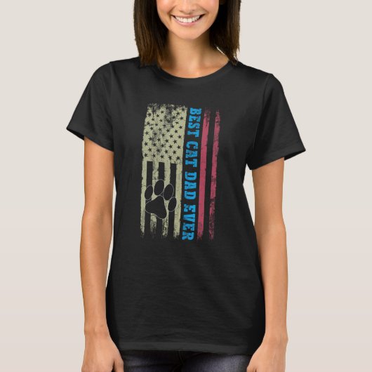 T-shirt Best Cat Dad Ever With US American Flag Tees Fathe (Devant)