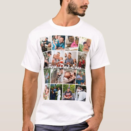 T-shirt Best Dad Ever 16 Photo Collage Personalized Father (Devant)