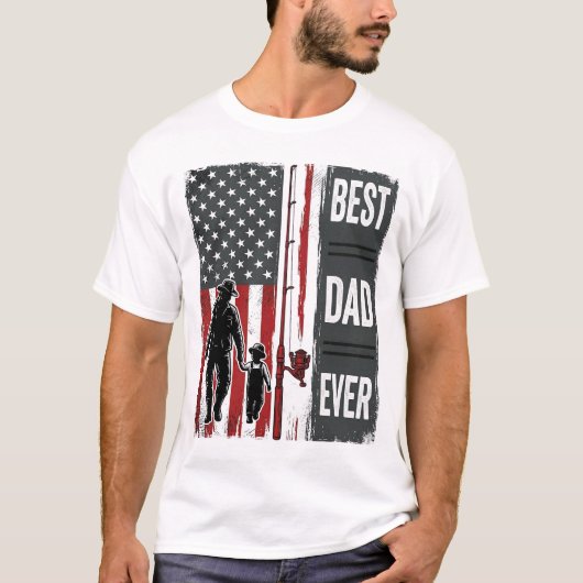T-shirt Best Dad Ever Fishing Flag Vintage Vector Design_1 (Devant)