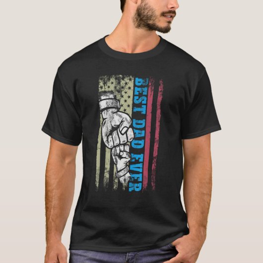 T-shirt Best Dad Ever Fist Pump With US American Flag Fath (Devant)