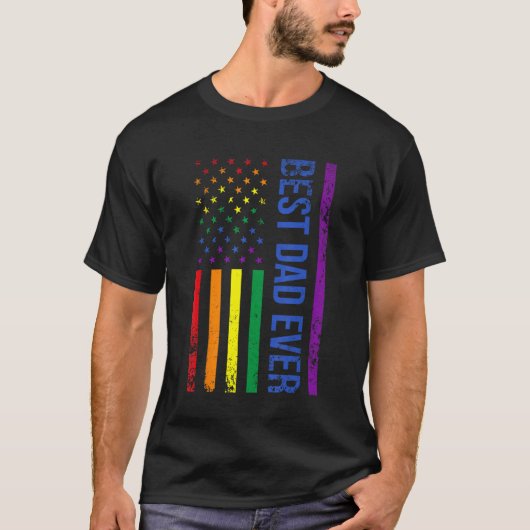 T-shirt Best Dad Ever Gay Pride Rainbow American Flag Fath (Devant)