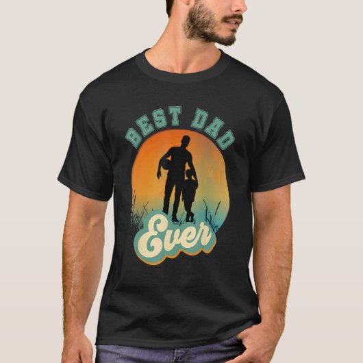 T-shirt Best Dad Ever Retro Sunset Football Daddy & Son (Devant)