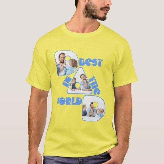T-shirt BEST DAD IN THE WORLD, photo collage, police bleue (Devant)