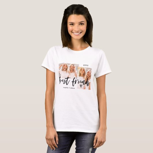 T-shirt Best Friends | Casual Script and Two Photo Grid (Devant entier)