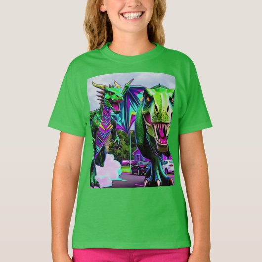 T-shirt Best Friends - Dragon and Dinosaur Walking (Devant)