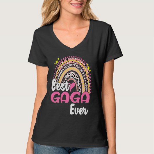 T-shirt Best Gaga Ever  Pink Leopard Rainbow Mothers Day (Devant)