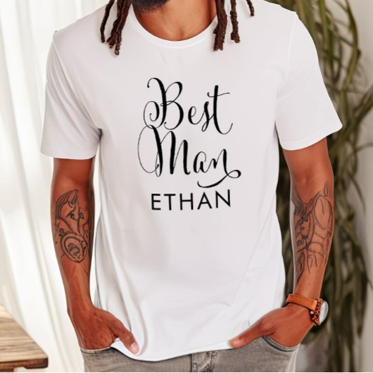 T-shirt Best Man Black Script Mariage personnalisé