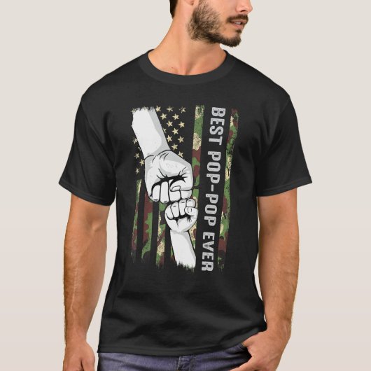 T-shirt Best Pop Pop Ever Fist Pump With US American Flag  (Devant)