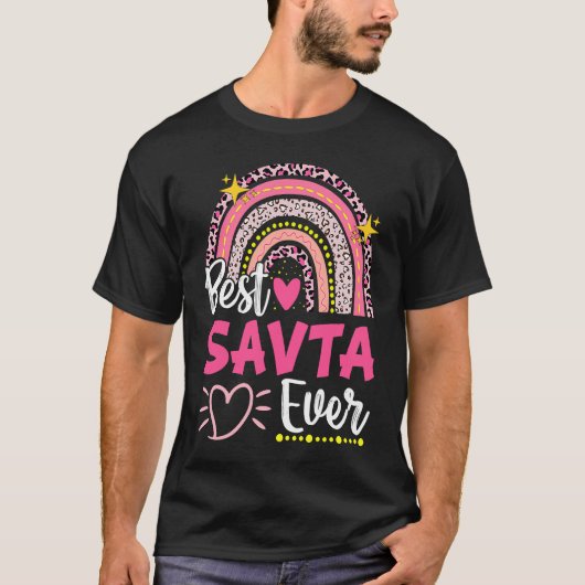 T-shirt Best Savta Ever Leopard Rainbow New Grandma Mother (Devant)