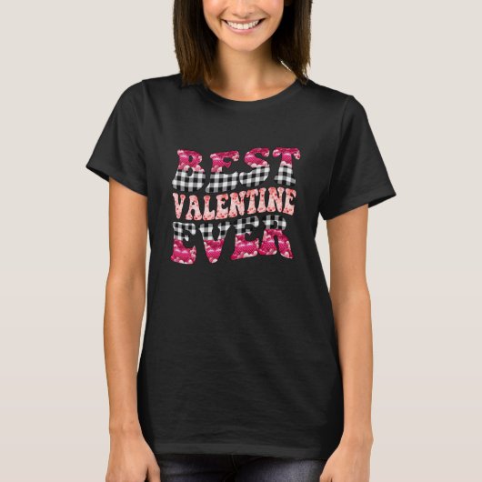 T-shirt Best Valentine Ever Day Black Plaid Hearts for Him (Devant)