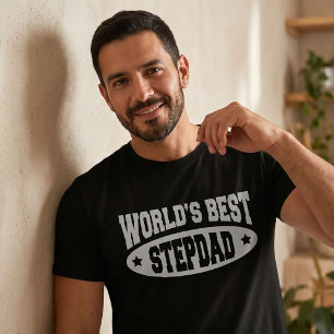 T-shirt 'Beste stiefvader ter wereld' - Zwart of D