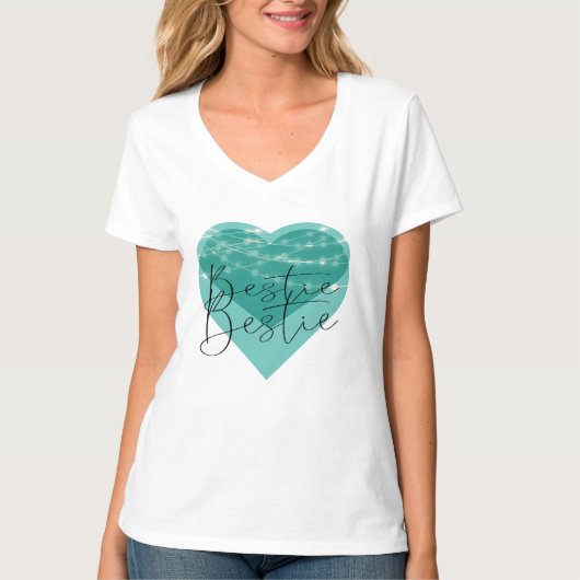 T-shirt BESTIE BFF Turquoise Heart String Lights (Devant)
