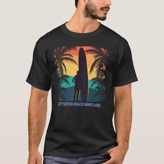 T-shirt Betterton Beach Maryland Md Palm Tree Surf board S (Devant)