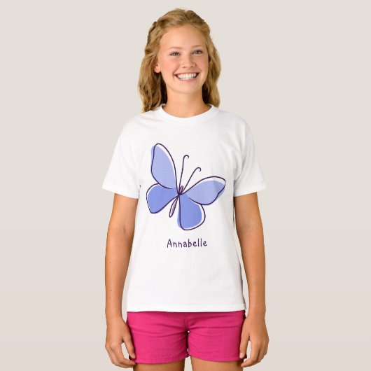 T-shirt Beurre d'insectes mignon dans Violet bleu et nom (Devant entier)