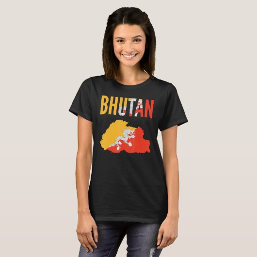 T-shirt Bhoutan Bhoutan - Carte du pays Drapeau (Devant entier)