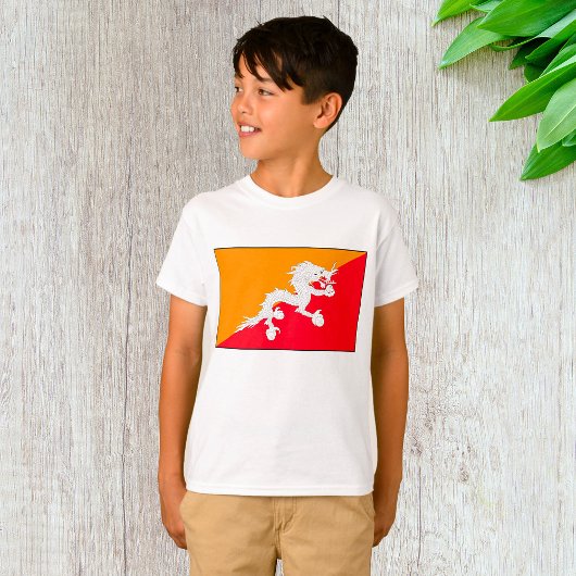 T-shirt Bhoutan Drapeau design avec Dragon Blanc