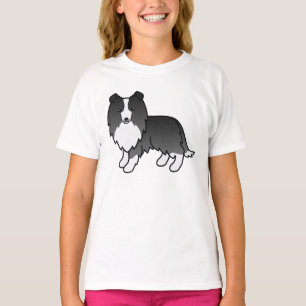 T-shirt Bi-Black Shetland Sheepdog Sheltie Cartoon Chien
