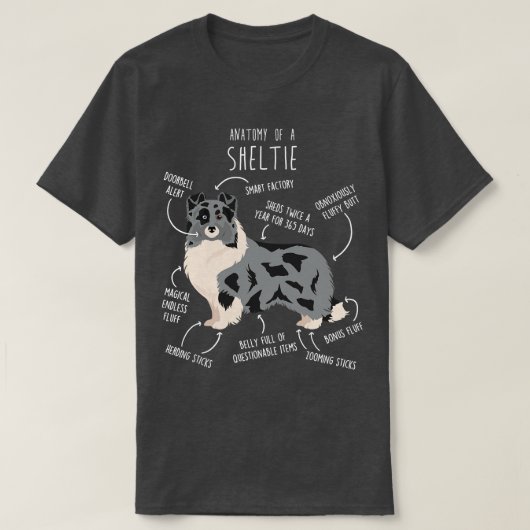 T-shirt Bi Blue Sheltie Shetland Sheepdog Anatomie (Design devant)