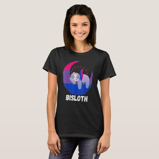 T-shirt Bi Pride Sloth Moon Bisexual Flag LGBTQ Bisexual B (Devant entier)