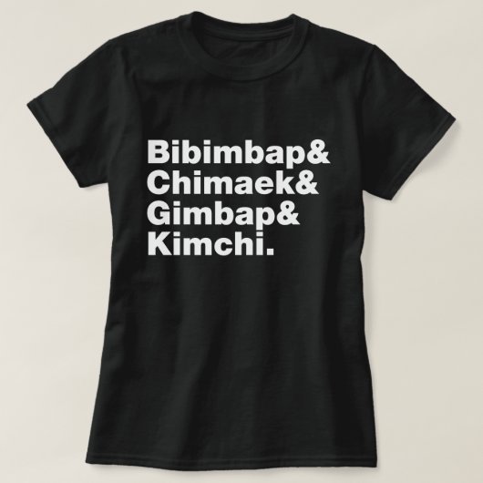 T-shirt Bibimbap & Chimaek & Gimbap & Kimchi. Aliments cor (Design devant)
