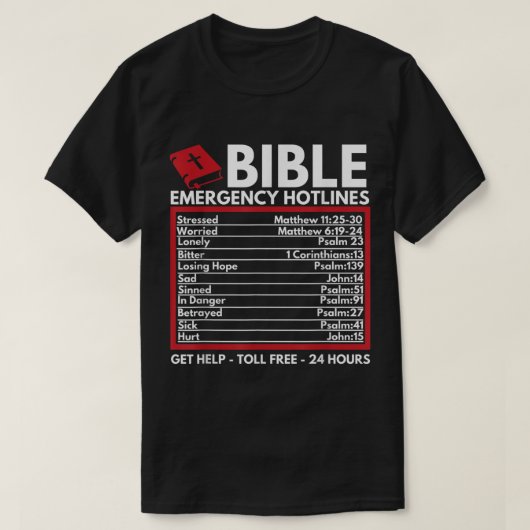 T-shirt Bible Emergency Hotlines Faith Design (Design devant)