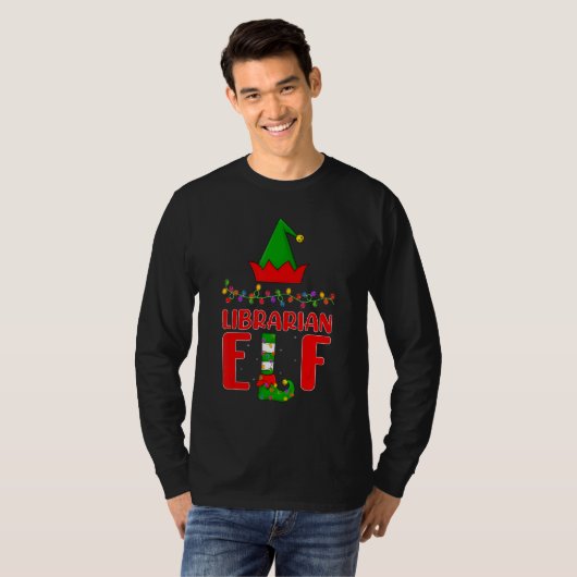 T-shirt Bibliothécaire Elf Matching Family Lighting Noël (Devant entier)