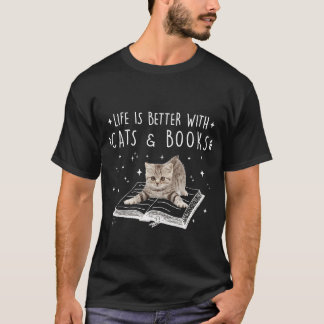 T-shirt Bibliothèque avec chats et livres