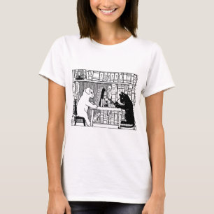 T-shirt Bibliothèque Chaton et Chien de Style Ancien, Litt