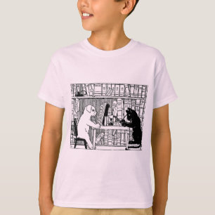 T-shirt Bibliothèque Chaton et Chien de Style Ancien, Litt