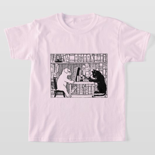 T-shirt Bibliothèque Chaton et Chien de Style Ancien, Litt (Poser)