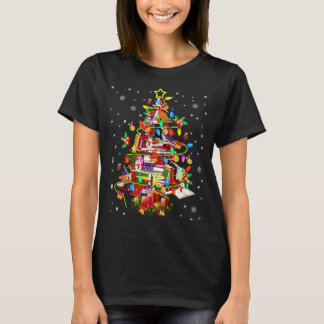 T-shirt Bibliothèque d'arbres Xmas Lumières Bibliothèque d