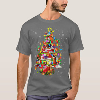 T-shirt Bibliothèque d'arbres Xmas Lumières Bibliothèque d