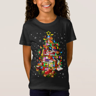 T-Shirt Bibliothèque d'arbres Xmas Lumières Bibliothèque d