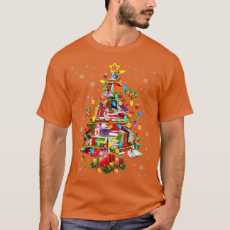 T-shirt Bibliothèque d'arbres Xmas Lumières Bibliothèque d