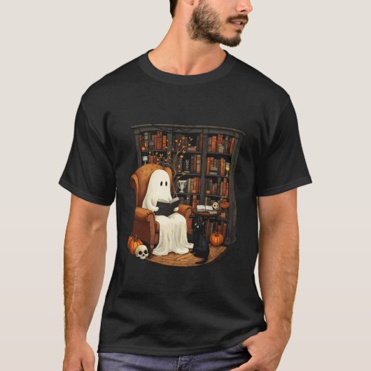 T-shirt Bibliothèque de lecture confortable fantôme Chat n (Devant)