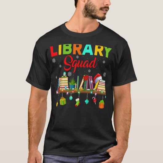 T-shirt Bibliothèque Squad Bookworm Xmas Lights Librairie (Devant)