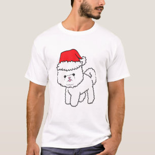 T-shirt Bichon Frise Chien avec le chapeau de Noël Bichon