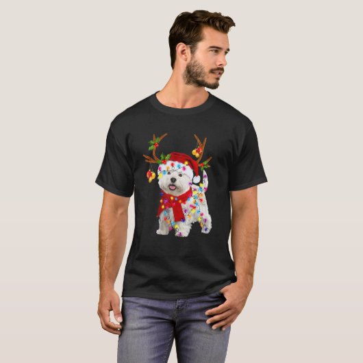 T-shirt Bichon Frise Chien Reindeer Père Noël Noël Drôle A (Devant entier)