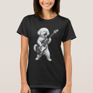 T-shirt Bichon Frise Jouant de la Guitare Basse Musique Ro