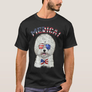 T-shirt Bichon Frisé Merica Drapeau Américain Chien 4 Juil