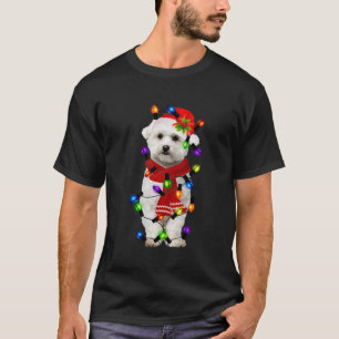 T-shirt Bichon Frise Reindeer Feux de Noël Lumières Drôle
