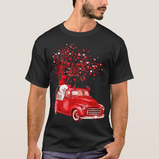 T-shirt Bichon Frise Riding Camion Rouge Saint-Valentin Pa (Devant)