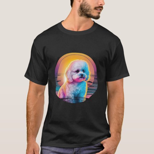T-shirt Bichon Frise Synthwave 80s Retrowave Aesthetic (Devant)