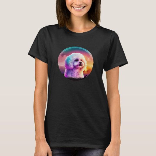 T-shirt Bichon Frise Synthwave 80s Retrowave Aesthetic  1 (Devant)