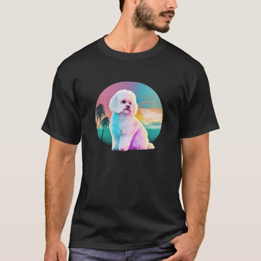 T-shirt Bichon Frise Vaporwave Retrowave Aesthetic (Devant)