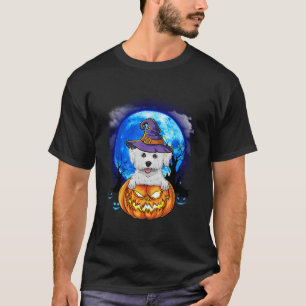 T-shirt Bichon Frise Witch Moon Citrouille Effrayant Hallo