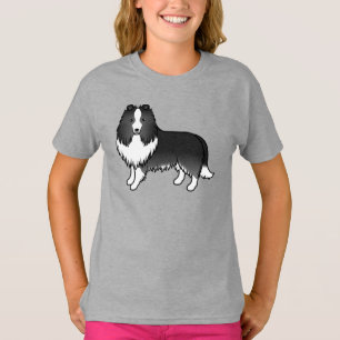 T-shirt Bichon noir Shetland Sheepdog Chien de dessin anim