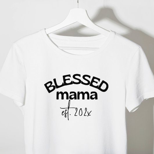 T-shirt Bienheureuse Mama Année de fondation Noir Blanc